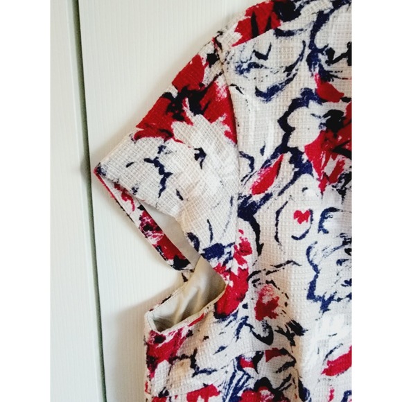 Coldwater Creek 18 Khaki Burlap Floral‎ Button Up Jacket Pockets Red Floral NEW - Picture 4 of 7